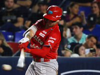 Juan Carlos Gamboa #47 of Diablos Rojos hits the ball during the 2024 Mexican Baseball League (LMB) King Series Championship match between D...