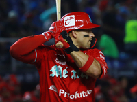 Franklin Barreto #43 of Diablos Rojos bats during the 2024 Mexican Baseball League (LMB) King Series Championship match between Diablos Rojo...