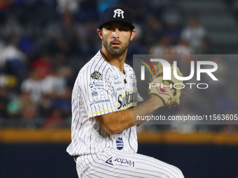 Jared Lankind #55 of Sultanes de Monterrey pitches the ball during the 2024 Mexican Baseball League (LMB) King Series Championship match bet...