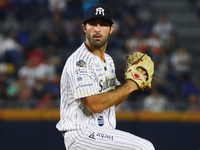 Jared Lankind #55 of Sultanes de Monterrey pitches the ball during the 2024 Mexican Baseball League (LMB) King Series Championship match bet...