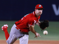 Brooks Hall #19 of Diablos Rojos pitches the ball during the 2024 Mexican Baseball League (LMB) King Series Championship match between Diabl...