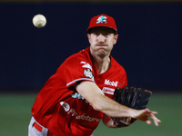 Brooks Hall #19 of Diablos Rojos pitches the ball during the 2024 Mexican Baseball League (LMB) King Series Championship match between Diabl...