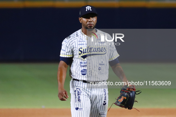 Julio Teheran #49 of Sultanes de Monterrey during the 2024 Mexican Baseball League (LMB) King Series Championship match between Diablos Rojo...