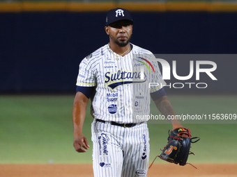 Julio Teheran #49 of Sultanes de Monterrey during the 2024 Mexican Baseball League (LMB) King Series Championship match between Diablos Rojo...