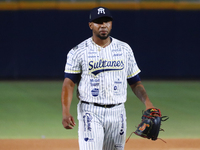 Julio Teheran #49 of Sultanes de Monterrey during the 2024 Mexican Baseball League (LMB) King Series Championship match between Diablos Rojo...