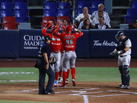 Jose Marmolejos #46 of Diablos Rojos celebrates after hitting a home run during the 2024 Mexican Baseball League (LMB) King Series Champions...