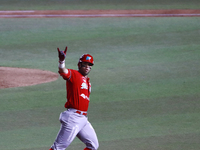 Jose Marmolejos #46 of Diablos Rojos celebrates after hitting a home run during the 2024 Mexican Baseball League (LMB) King Series Champions...