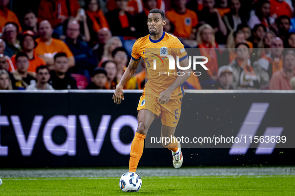 Netherlands midfielder Ryan Gravenberch plays during the match between the Netherlands and Germany at the Johan Cruijff ArenA for the UEFA N...