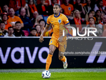 Netherlands midfielder Ryan Gravenberch plays during the match between the Netherlands and Germany at the Johan Cruijff ArenA for the UEFA N...