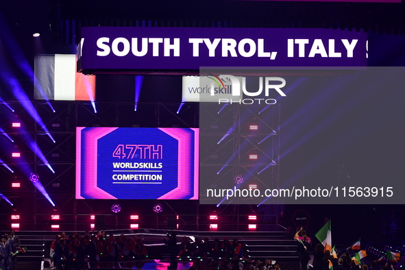 The opening ceremony of the 47th WorldSkills Competition takes place in Lyon, France, on September 10, 2024, at the LDLC Arena. 