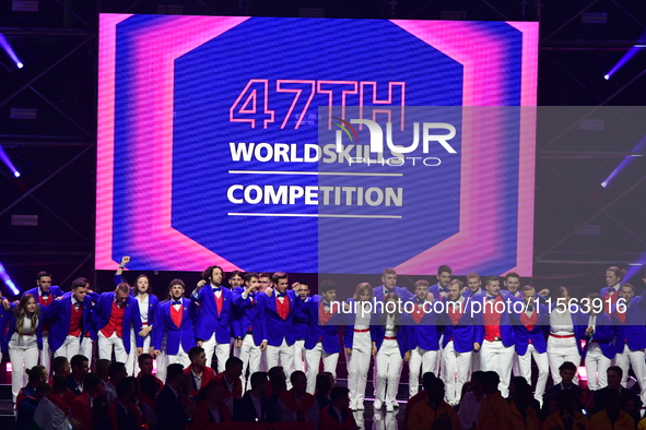 The opening ceremony of the 47th WorldSkills Competition takes place in Lyon, France, on September 10, 2024, at the LDLC Arena. 