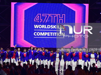 The opening ceremony of the 47th WorldSkills Competition takes place in Lyon, France, on September 10, 2024, at the LDLC Arena. (