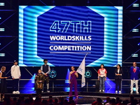 The opening ceremony of the 47th WorldSkills Competition takes place in Lyon, France, on September 10, 2024, at the LDLC Arena. (