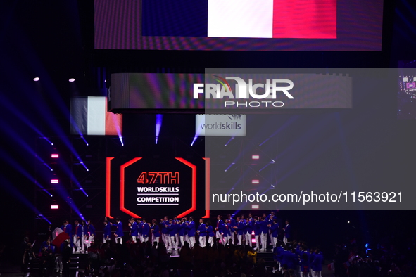 The opening ceremony of the 47th WorldSkills Competition takes place in Lyon, France, on September 10, 2024, at the LDLC Arena. 