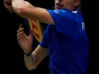 Ugo Humbert of France competes against Alexei Popyrin of Australia during the Davis Cup Group B Stage 2024 match between Australia and Franc...