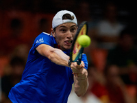 Ugo Humbert of France competes against Alexei Popyrin of Australia during the Davis Cup Group B Stage 2024 match between Australia and Franc...