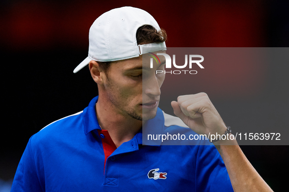 Ugo Humbert of France celebrates a point against Alexei Popyrin of Australia during the Davis Cup Group B Stage 2024 match between Australia...