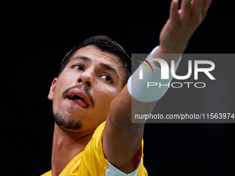 Alexei Popyrin of Australia serves against Ugo Humbert of France during the Davis Cup Group B Stage 2024 match between Australia and France...