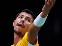 Alexei Popyrin of Australia serves against Ugo Humbert of France during the Davis Cup Group B Stage 2024 match between Australia and France...