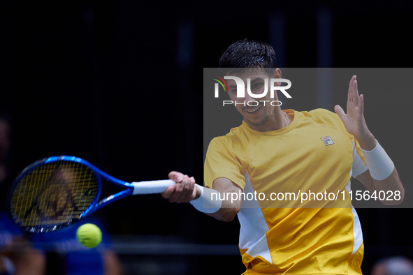 Alexei Popyrin of Australia competes against Ugo Humbert of France during the Davis Cup Group B Stage 2024 match between Australia and Franc...