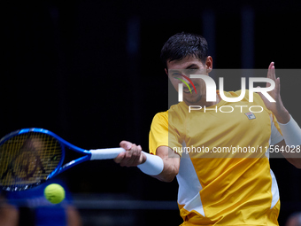 Alexei Popyrin of Australia competes against Ugo Humbert of France during the Davis Cup Group B Stage 2024 match between Australia and Franc...