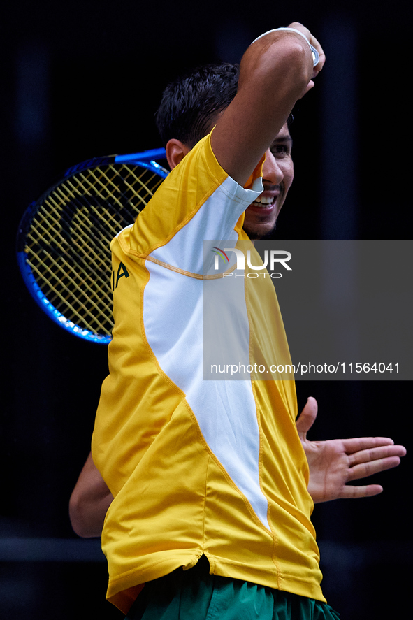 Alexei Popyrin of Australia competes against Ugo Humbert of France during the Davis Cup Group B Stage 2024 match between Australia and Franc...