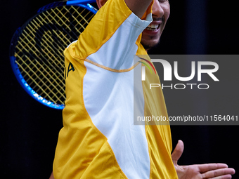 Alexei Popyrin of Australia competes against Ugo Humbert of France during the Davis Cup Group B Stage 2024 match between Australia and Franc...