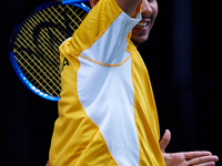 Alexei Popyrin of Australia competes against Ugo Humbert of France during the Davis Cup Group B Stage 2024 match between Australia and Franc...