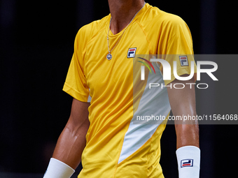 Alexei Popyrin of Australia looks on during the game against Ugo Humbert of France during the Davis Cup Group B Stage 2024 match between Aus...