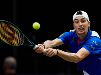 Ugo Humbert of France competes against Alexei Popyrin of Australia during the Davis Cup Group B Stage 2024 match between Australia and Franc...