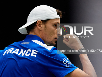 Ugo Humbert of France celebrates a point against Alexei Popyrin of Australia during the Davis Cup Group B Stage 2024 match between Australia...