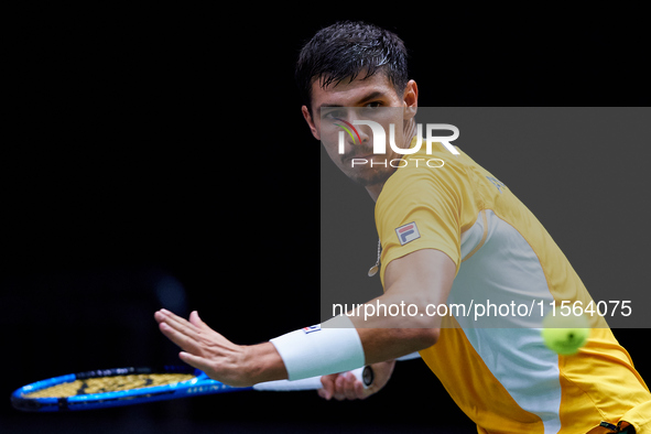 Alexei Popyrin of Australia competes against Ugo Humbert of France during the Davis Cup Group B Stage 2024 match between Australia and Franc...