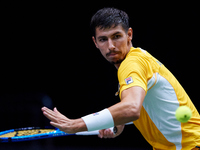 Alexei Popyrin of Australia competes against Ugo Humbert of France during the Davis Cup Group B Stage 2024 match between Australia and Franc...