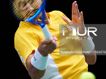 Alexei Popyrin of Australia competes against Ugo Humbert of France during the Davis Cup Group B Stage 2024 match between Australia and Franc...