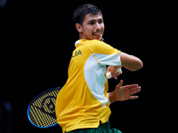 Alexei Popyrin of Australia competes against Ugo Humbert of France during the Davis Cup Group B Stage 2024 match between Australia and Franc...