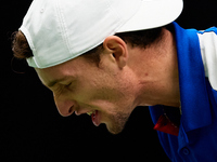 Ugo Humbert of France celebrates a point against Alexei Popyrin of Australia during the Davis Cup Group B Stage 2024 match between Australia...