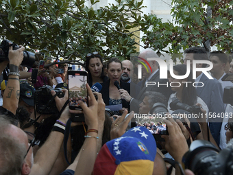 Venezuelan opposition politician Antonio Ledezma delivers a speech during a rally in front of the Spanish Parliament while Spanish MPs debat...