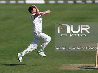 George Balderson bowls for Lancashire during the Vitality County Championship match between Durham Cricket and Lancashire at the Seat Unique...