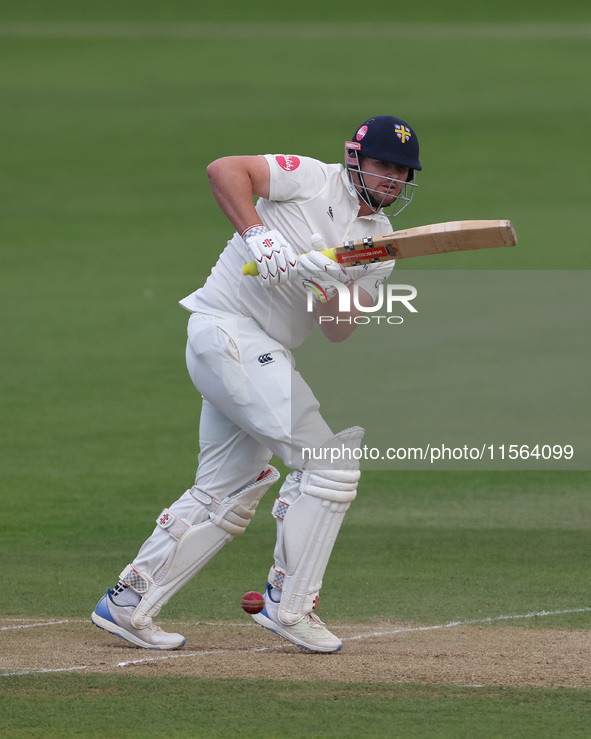 Alex Lees bats during the Vitality County Championship match between Durham Cricket and Lancashire at the Seat Unique Riverside in Chester l...