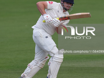 Alex Lees bats during the Vitality County Championship match between Durham Cricket and Lancashire at the Seat Unique Riverside in Chester l...