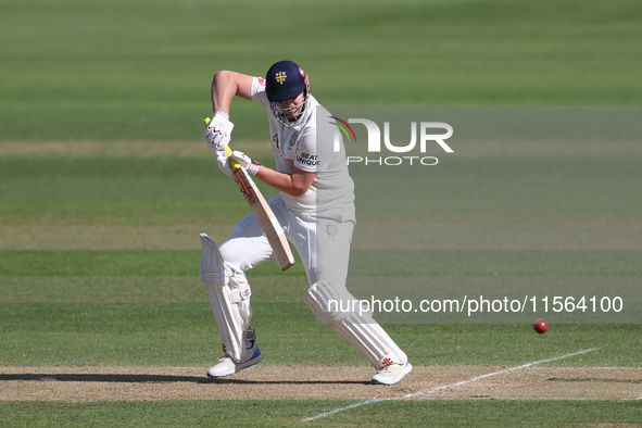 Alex Lees bats during the Vitality County Championship match between Durham Cricket and Lancashire at the Seat Unique Riverside in Chester l...