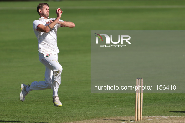 Tom Bailey bowls during the Vitality County Championship match between Durham Cricket and Lancashire at the Seat Unique Riverside in Chester...