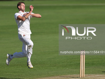 Tom Bailey bowls during the Vitality County Championship match between Durham Cricket and Lancashire at the Seat Unique Riverside in Chester...