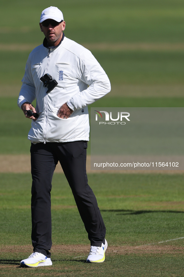 Umpire Michael Gough during the Vitality County Championship match between Durham Cricket and Lancashire at the Seat Unique Riverside in Che...