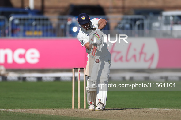 David Bedingham of Durham bats during the Vitality County Championship match between Durham Cricket and Lancashire at the Seat Unique Rivers...