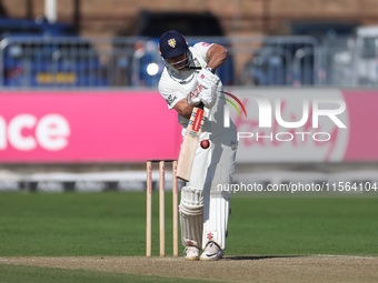 David Bedingham of Durham bats during the Vitality County Championship match between Durham Cricket and Lancashire at the Seat Unique Rivers...