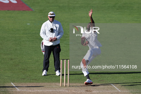 Anderson Phillip bowls for Lancashire during the Vitality County Championship match between Durham Cricket and Lancashire at the Seat Unique...