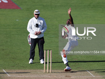 Anderson Phillip bowls for Lancashire during the Vitality County Championship match between Durham Cricket and Lancashire at the Seat Unique...