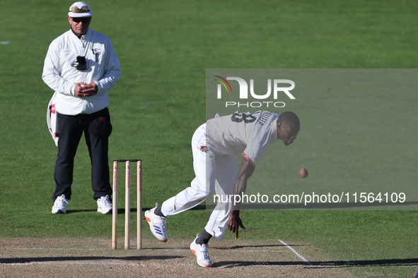 Anderson Phillip bowls for Lancashire during the Vitality County Championship match between Durham Cricket and Lancashire at the Seat Unique...