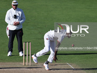 Anderson Phillip bowls for Lancashire during the Vitality County Championship match between Durham Cricket and Lancashire at the Seat Unique...